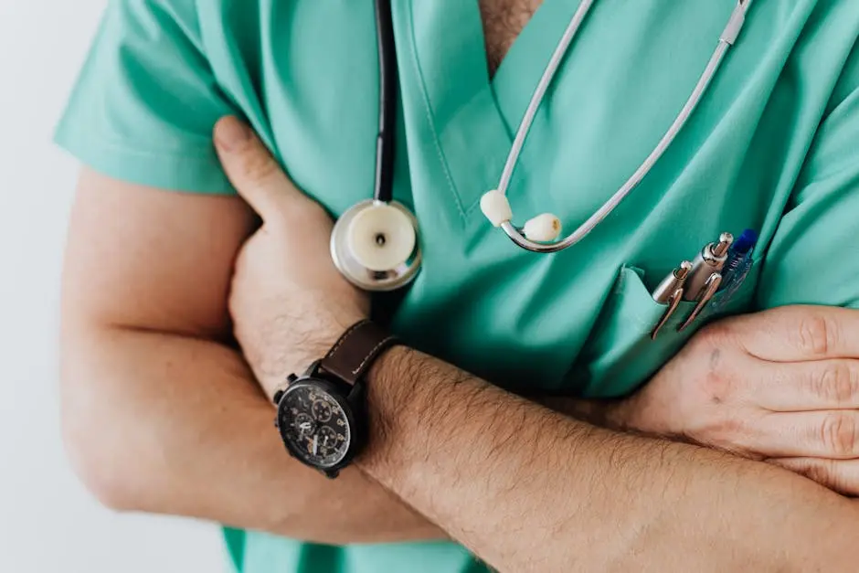A doctor with his arm around the wrist of another person.